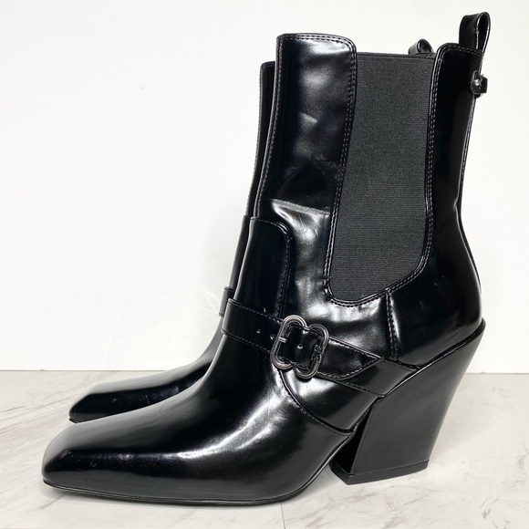 Sam Edelman Suzette Black Patent Chelsea Heeled Bootie 8M - Picture 1 of 16